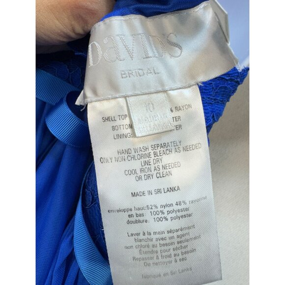 Davids Bridal One Shoulder Cocktail Dress Womens Size 10 Blue Lace Chiffon Party - Picture 4 of 10